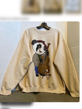 Hard Rock Cafe x PacSun Paris Panda Musician Beige Sweatshirt Men's Size Large